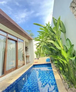 Private pool in villa Stock Photos