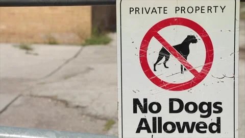 Private property no dogs allowed sign with illustration of a dog crossed out Stock Footage 249101547