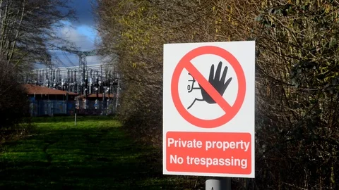 Private property no trespassing warning sign united kingdom Stock Footage 86233193