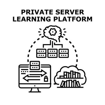 Private server learning platform concept drawing Stock-Illustration