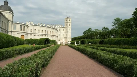Private small garden located directly near the walls of Great Gatchina Palace Stock Footage 317781923
