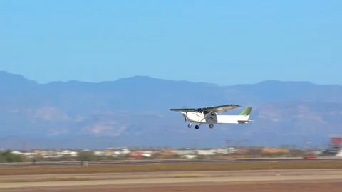 Private Small Generic Airplane Taking Off from Airport Stock Footage 101090566
