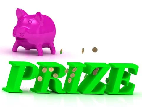 PRIZE bright of green letters and rose Piggy on white background Stock Illustration