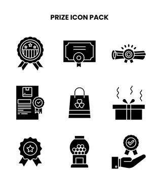 Prize Glyph Set Icons Pack Stock Illustration