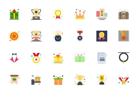 Prize Scalable Vector Set featuring 24 Pixel Optimized Flat 256x256 Icons Stock Illustration