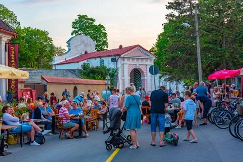 P?rnu, Estonia, July 1, 2022: Nightlife in streets of P?rnu, Estonia Stock Photos