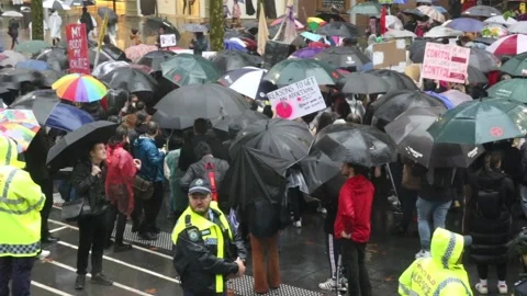 Pro-abortion protesters outside the US Consulate Stock Footage 199751292
