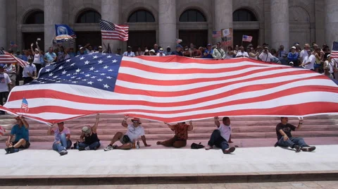 Pro-american flag activity giant us flag Stock Footage 40468310