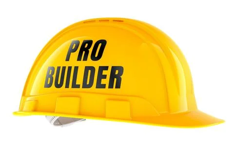 Pro Builder, yellow construction helmet. 3D rendering Ilustración de archivo