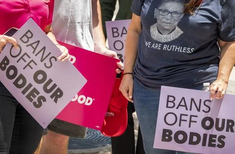 Pro choice demonstrators protest in reaction to leaked draft document that Supre Stock Photos