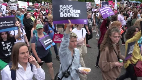 Pro-choice march, chanting, heads to Supreme Court, Washington, DC Stock Footage