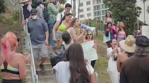 A Pro-Choice Protester With A Megaphone Makes A Speech Stock Footage 199542991
