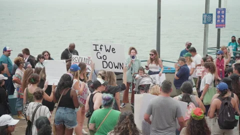 A Pro-Choice Protester With A Megaphone Makes A Speech On The Santa Monica Pier Stock Footage 199553144