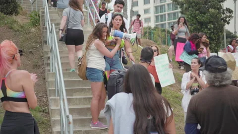 A Pro-Choice Protester With A Megaphone Yells To A Crowd Stock Footage 199277707
