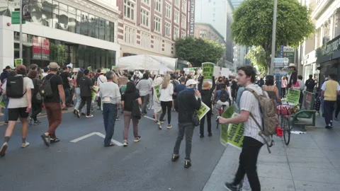 Pro-Choice Protesters Begin Marching In Downtown LA Stock Footage 220352487