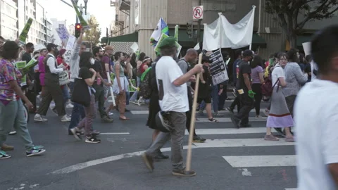 Pro-Choice Protesters Chant Rise Up For Abortion Rights In Downtown LA Stock Footage 220351855