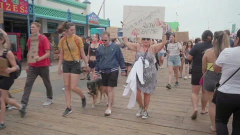 Pro-choice Protesters Walk And Chant On The Santa Monica Pier Stock Footage 199384634