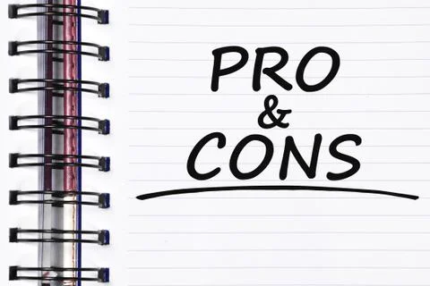 Pro &amp; cons words on spring note book Stock Photos