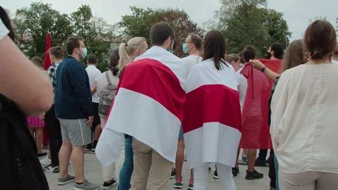 Pro democracy in Belarus supporters Video stock 138023981