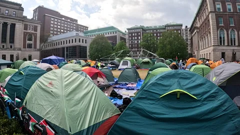 Pro-Gaza student protests inside Columbia University Campus, NYC, April, 29 2024 Stock Footage 274370268