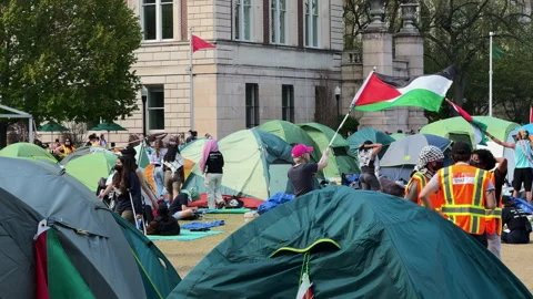 Pro-Gaza student protests inside Columbia University Campus, NYC, April, 29 2024 Stock Footage 274373755