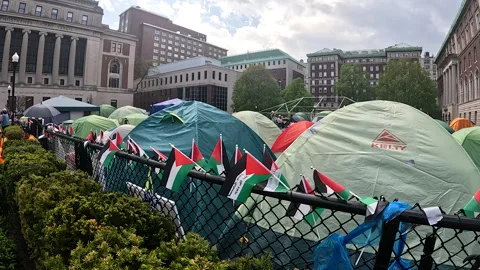 Pro-Gaza student protests inside Columbia University Campus, NYC, April, 29 2024 Stock Footage 274569214