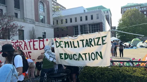 Pro-Gaza student protests inside Columbia University Campus, NYC, April, 29 2024 Stock Footage 274576540
