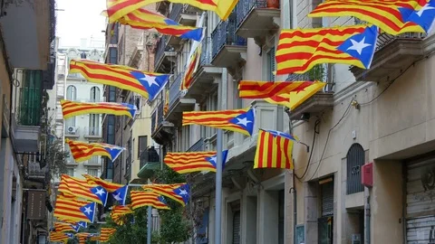 Pro Independence Catalonian Flagstaff in a Windy Day Stock Footage