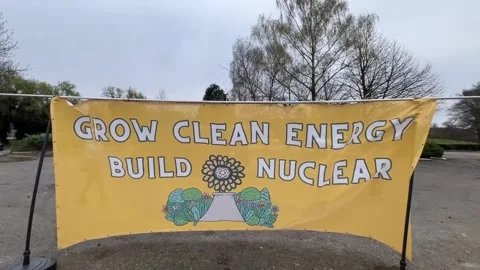 Pro-nuclear energy activists gather in Brussels as EU Nuclear Energy Summit kick Stock Footage 269338182
