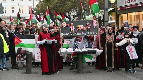Pro-Palestine demonstration in Aarhus, Denmark on 5 November 2023 Stock Footage 255133828