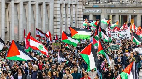  Pro-Palestine Demonstration Basel Basel, Switzerland, 5th Oct 2024: In De... 스톡 사진