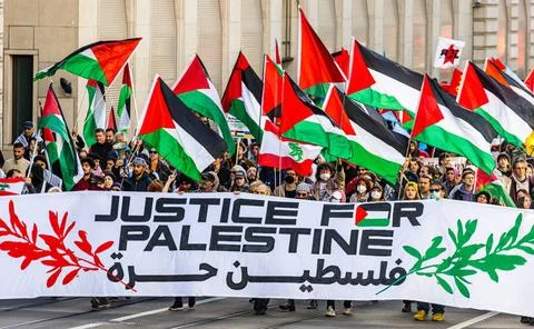  Pro-Palestine Demonstration Basel Basel, Switzerland, 5th Oct 2024: In De... 스톡 사진