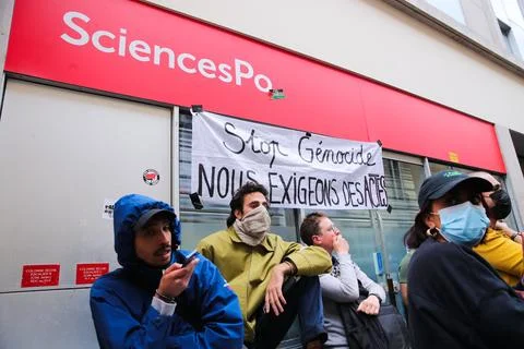 Pro-Palestine protests at Paris Sciences Po School, France - 26 Apr 2024 Stock Photos