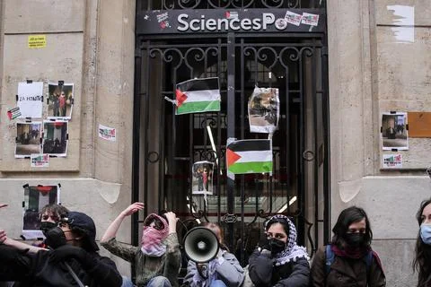 Pro-Palestine protests at Paris Sciences Po School, France - 26 Apr 2024 Stock Photos