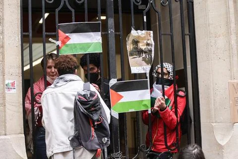 Pro-Palestine protests at Paris Sciences Po School, France - 26 Apr 2024 Stock Photos