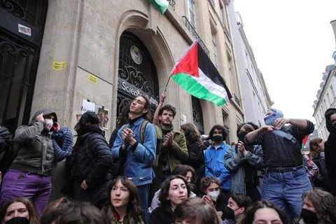 Pro-Palestine protests at Paris Sciences Po School, France - 26 Apr 2024 Stock Photos