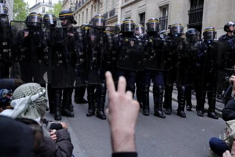 Pro-Palestine protests at Paris Sciences Po School, France - 26 Apr 2024 Stock Photos