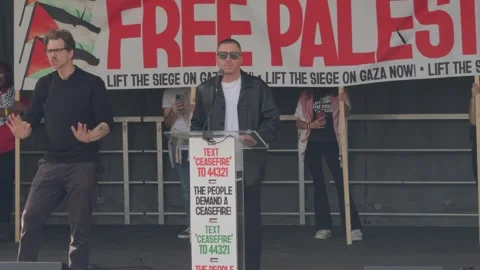 Pro-Palestinian Demonstration featuring Macklemore Stock Footage 255006601