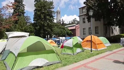 Pro-Palestinian encampments, protests continue at UC Berkeley's campus, US, US - Stock Footage 273844246