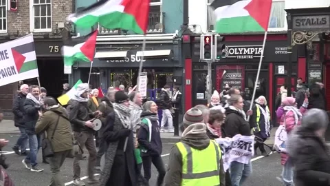 Pro-Palestinian protesters march through Dublin Stock Footage 327558892