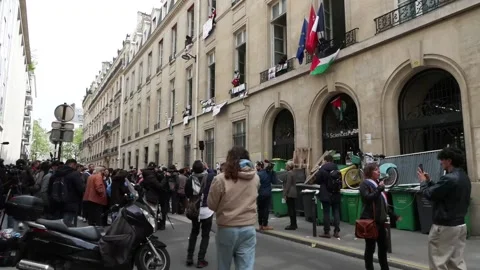 Pro-Palestinian students blockade Sciences Po in Paris, París, FR - 26 Apr 2024 Stock Footage 273807419