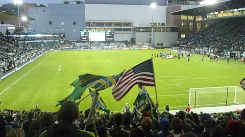 Pro Soccer Game at Night Stock Footage 12422042