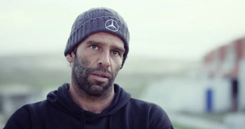 Pro surfer Hugo Vau talking about Red Chargers and big waves Stock Footage 156292928