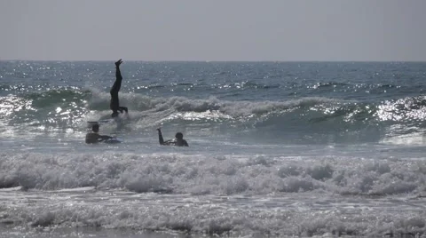 Pro surfer ride on head, morocco Stock Footage 59005871