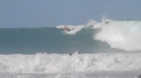 Pro Surfers paddling out at Snapper Rocks,Australia during Cyclone Winston swell Stock Footage 61833659