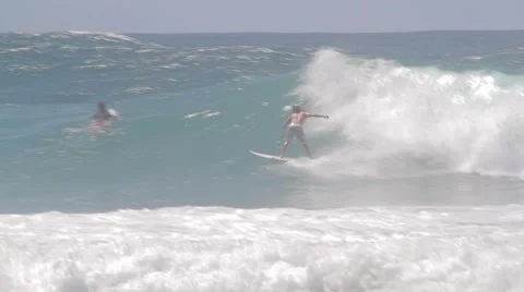 Pro Surfers at Snapper Rocks;Australia during Cyclone Winston swell Ungraded log Stock Footage 61771261