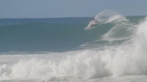 Pro Surfers at Snapper Rocks,Australia during Cyclone Winston swell Ungraded log Stock Footage 61833768