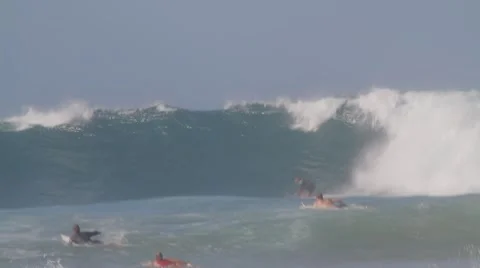 Pro Surfers at Snapper Rocks,Australia during Cyclone Winston swell Ungraded log Stock Footage 61834278