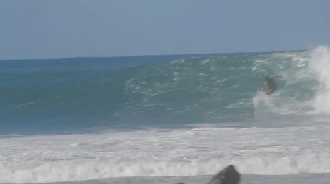 Pro Surfers at Snapper Rocks,Australia during Cyclone Winston swell Ungraded log Stock Footage 61835293