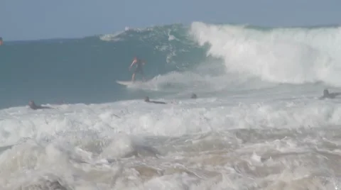 Pro Surfers at Snapper Rocks,Australia during Cyclone Winston swell Ungraded log Stock Footage 61836636